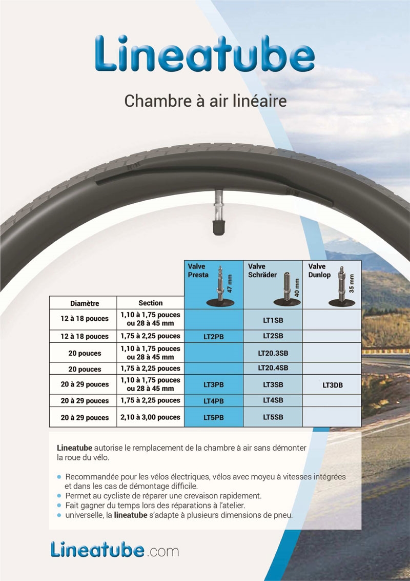 Lineatube Chambre à air ouverte linéaire valve presta 20 à 29 pouces